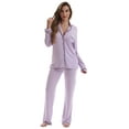 thumbnail image 1 of #FollowMe Button Down Pajama Pant Set with Notch Collar (Lilac Rayon Spandex, 2X), 1 of 4