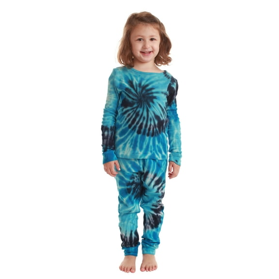 #FollowMe Matching Christmas Pajamas for Family & Couples Festive Holiday Sleepwear (Tie Dye Blue Swirl - Kids, Kids 7 Years)