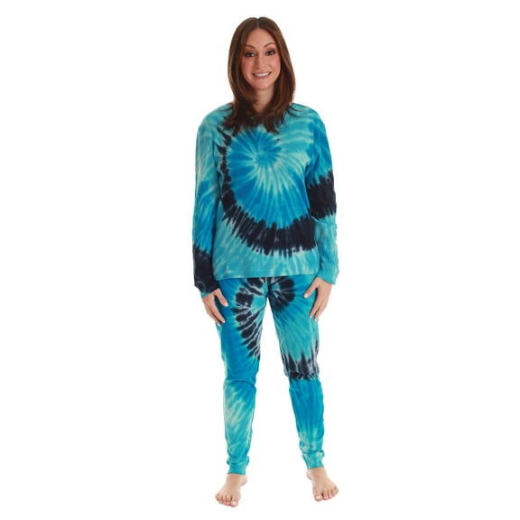 #FollowMe Matching Christmas Pajamas for Family & Couples Festive Holiday Sleepwear (Tie Dye Blue Swirl, Womens Large)