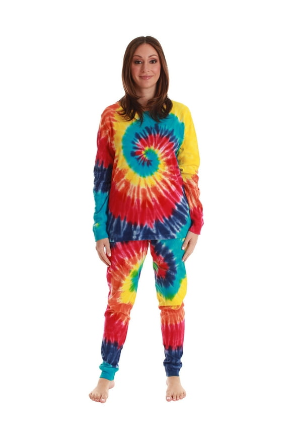 #FollowMe Matching Christmas Pajamas for Family & Couples Festive Holiday Sleepwear (Tie Dye Bright Swirl, Womens Medium)