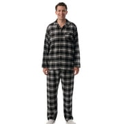 #FollowMe Mens Plaid Button-Front Flannel Pajama Set Classic & Comfortable Sleepwear (Black - Plaid, Small)
