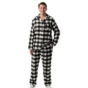 #FollowMe Mens Plaid Button-Front Flannel Pajama Set Classic & Comfortable Sleepwear Black / White - Buffalo Plaid, Small