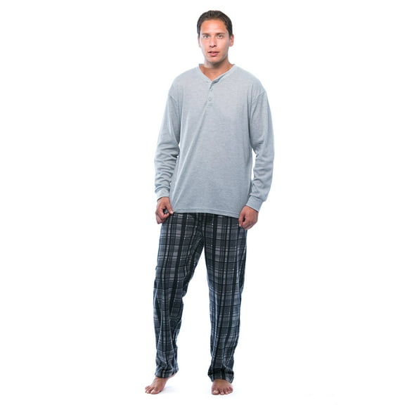 #FollowMe Mens Thermal Henley Pajama Set with Polar Fleece Pants Ultimate Winter Sleepwear (Charcoal, Small)