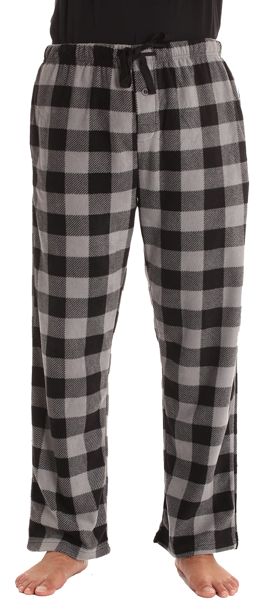 45910-1A-XL #FollowMe Polar Fleece Pajama Pants Set for Men / Sleepwear /  PJs (Medium, Black Top / White Buffalo Plaid Pant)