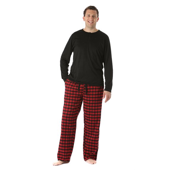 #FollowMe Mens Pajama Pants Set Relaxing & Cozy Sleepwear PJs (Black & Red, XXX-Large)
