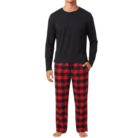 #FollowMe Mens Pajama Pants Set Relaxing & Cozy Sleepwear PJs (Red Black Buffalo Plaid, Medium)