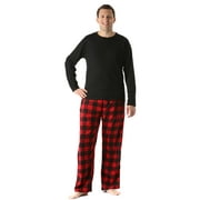 #FollowMe Polar Fleece Pajama Pants Set for Men / Sleepwear / PJs (Black Top / Red Buffalo Plaid Pant, Medium)