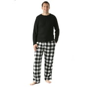 #FollowMe Polar Fleece Pajama Pants Set for Men / Sleepwear / PJs (Black Top / Red Buffalo Plaid Pant, Small)