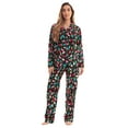 thumbnail image 1 of #FollowMe Printed Flannel Button-Front PJ Pant Set  Classic, Cozy Sleepwear (Black - Xmas Lights, Large), 1 of 3