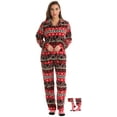 thumbnail image 1 of #FollowMe Printed Microfleece Button-Front PJ Pant Set with Socks  Soft & Stylish Sleepwear (Black - Candycane, 1X), 1 of 4
