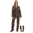 thumbnail image 1 of #FollowMe Printed Microfleece Button-Front PJ Pant Set with Socks  Soft & Stylish Sleepwear (Black - Owl, Large), 1 of 4