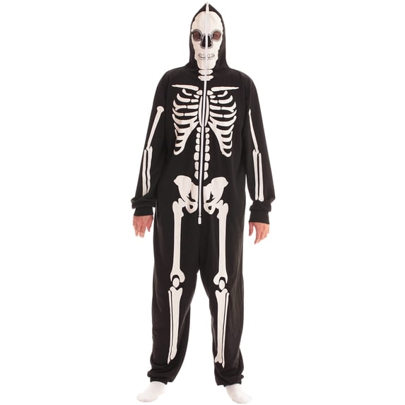 #FollowMe Skeleton Adult Halloween / Onesie / Pajamas (Skeleton With Back Print, Medium)