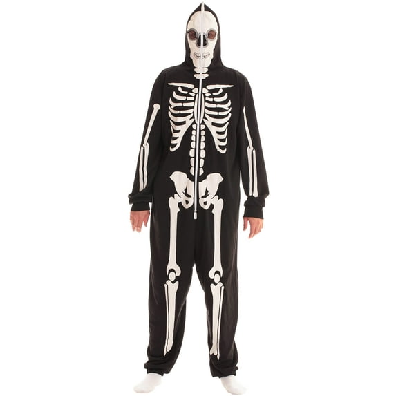 #FollowMe Skeleton Adult Halloween / Onesie / Pajamas (Skeleton With Back Print, Small)