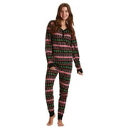 #FollowMe Women's Printed Henley Thermal Underwear Set with Jogger Pant (Black - Christmas Fairisle, X-Large)