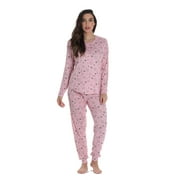 #FollowMe Womens Hacci Pajama Pant Set Warm, Comfy Sleepwear Peach - Stars, Medium