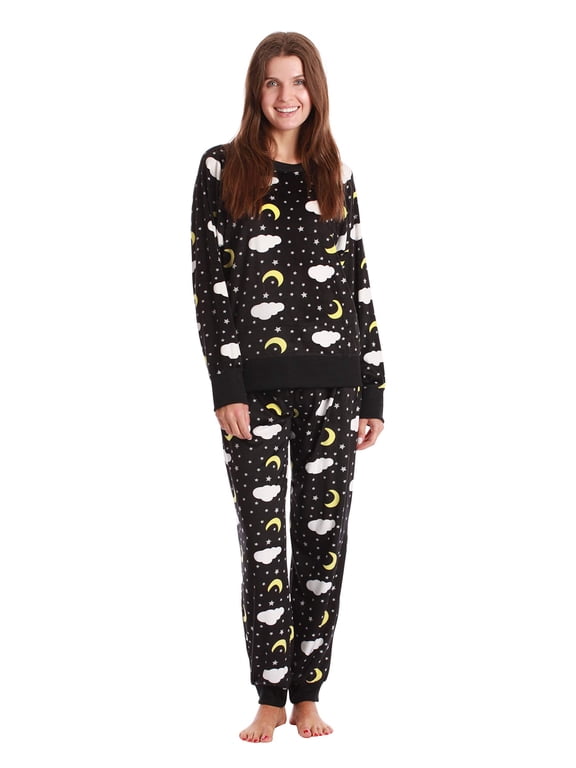 #FollowMe Womens Ultra-Soft Velour Jogger Pajama Set Relaxing & Stylish Sleepwear (Dark Night, Medium)