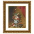 thumbnail image 1 of Follower of Anne Vallayer-Coster 20x24 Gold Ornate Framed and Double Matted Museum Art Print Titled - Still Life with Flowers in an Urn, Birds and Fruit on a Ledge Below, 1 of 4