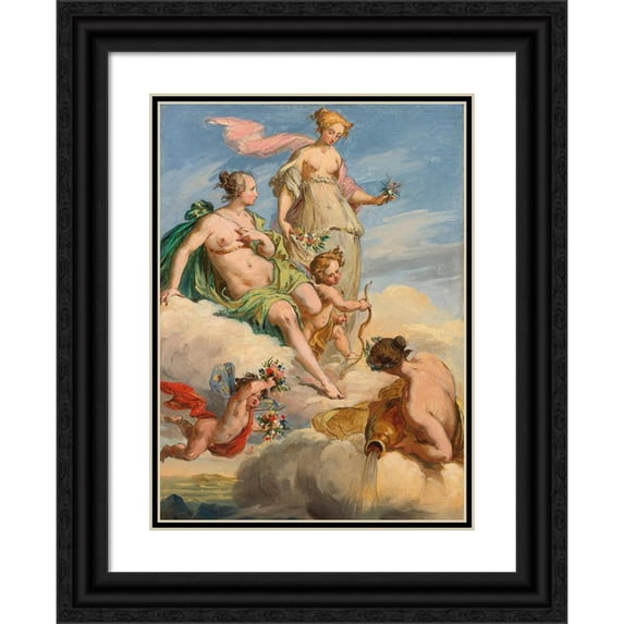 Follower Of Felice Giani 19x24 Black Ornate Framed Double Matted Museum Art Print Titled: Two Goddesses and a Personification of a River