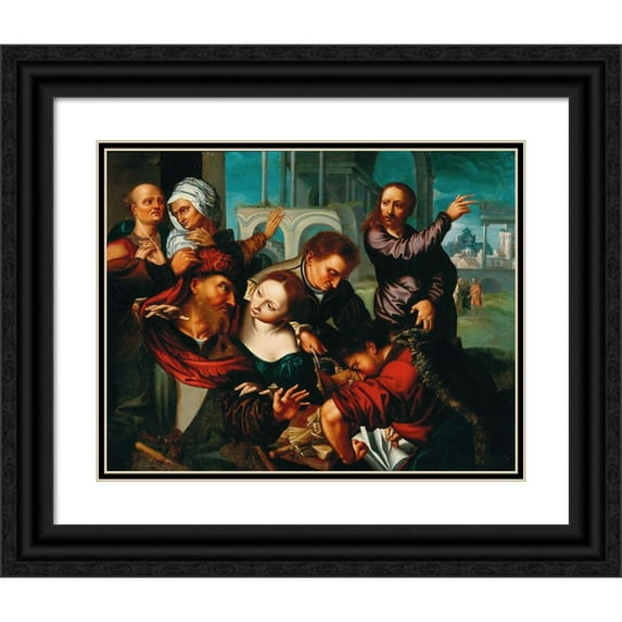 Follower of Jan Sanders van Hemessen 14x12 Black Ornate Wood Framed Double Matted Museum Art Print Titled: The Calling of Saint Matthew