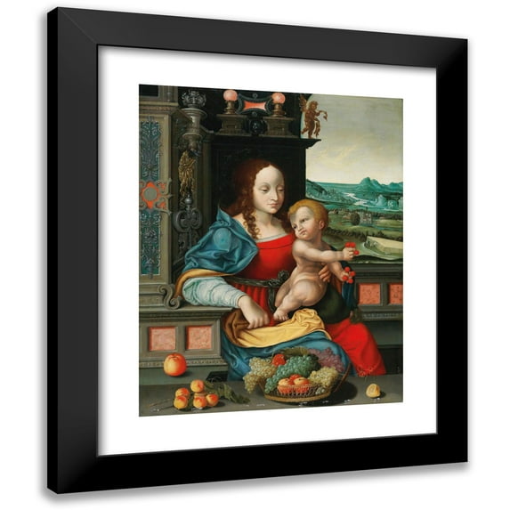 Follower of Joos van Cleve 20x24 Black Modern Framed Museum Art Print Titled - The Madonna of the Cherries