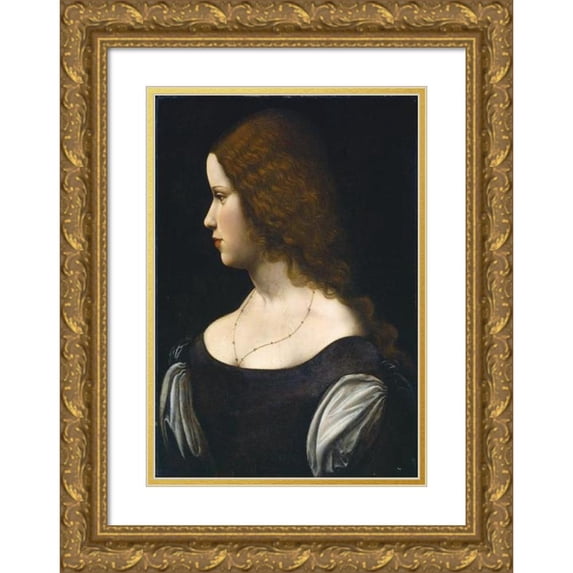 Follower of Leonardo da Vinci 14x18 Gold Ornate Wood Frame and Double Matted Museum Art Print Titled - Portrait of a Young Lady (C. 1500)