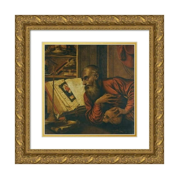 Follower of Marinus van Reymerswaele 20x20 Gold Ornate Framed and Double Matted Museum Art Print Titled - Saint Jerome in His Study
