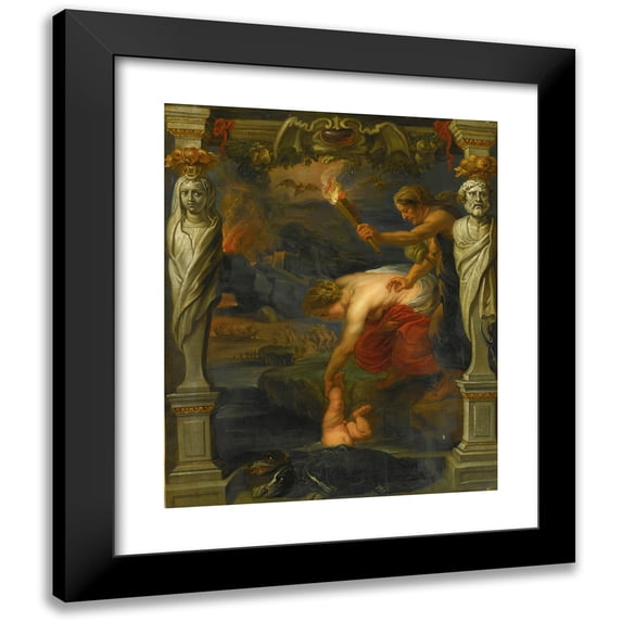 Follower of Peter Paul Rubens 12x14 Black Modern Framed Museum Art Print Titled - Thetis Dipping the Infant Achilles Into the River Styx