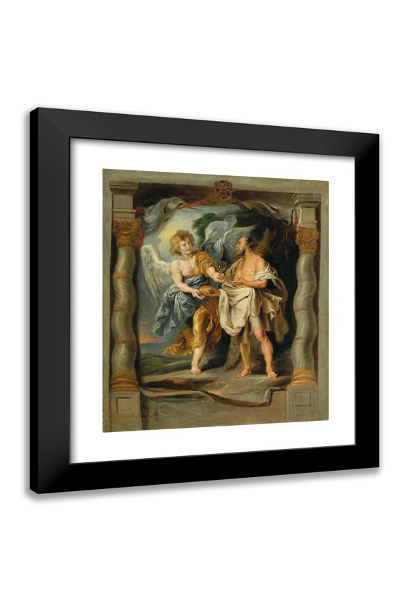 Follower of Peter Paul Rubens 20x23 Black Modern Framed Museum Art Print Titled - The Prophet Elijah Nourished by the Angel