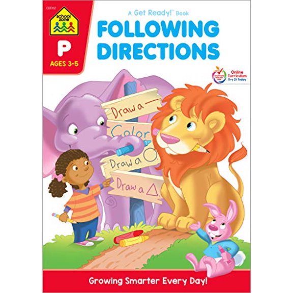 Pre-Owned School Zone - Following Directions Workbook - 32 Pages, Ages 3 to 5, Preschool, Kindergarten, Shapes, Colors, Numbers, Positional Words, Problem-Solv... (Paperback) 0938256629 9780938256625