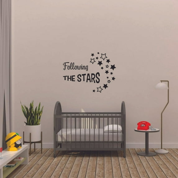 Following The Stars Star Newborn Baby Babies Quote Wall Sticker Art Decal for Girls Boys Room Bedroom Nursery Kindergarten House Fun Home Decor Stickers Wall Art Vinyl Decoration Size (8x10 inch)