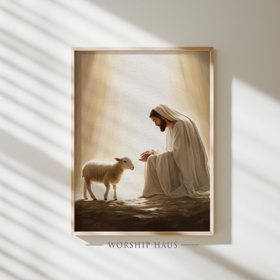 Following The Light Of The Shepherd Christian Wall Art Jesus And Lamb Scene Lds Poster Faith Warm Present Vintage UNFRAMED Poster Size 24x36