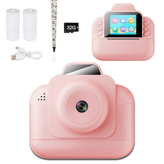 Foluu Upgrade Kids Camera with Instant Print, 32GB Card & 2 Roll Paper – Perfect Birthday & Christmas Gift for Girls Age 3-12
