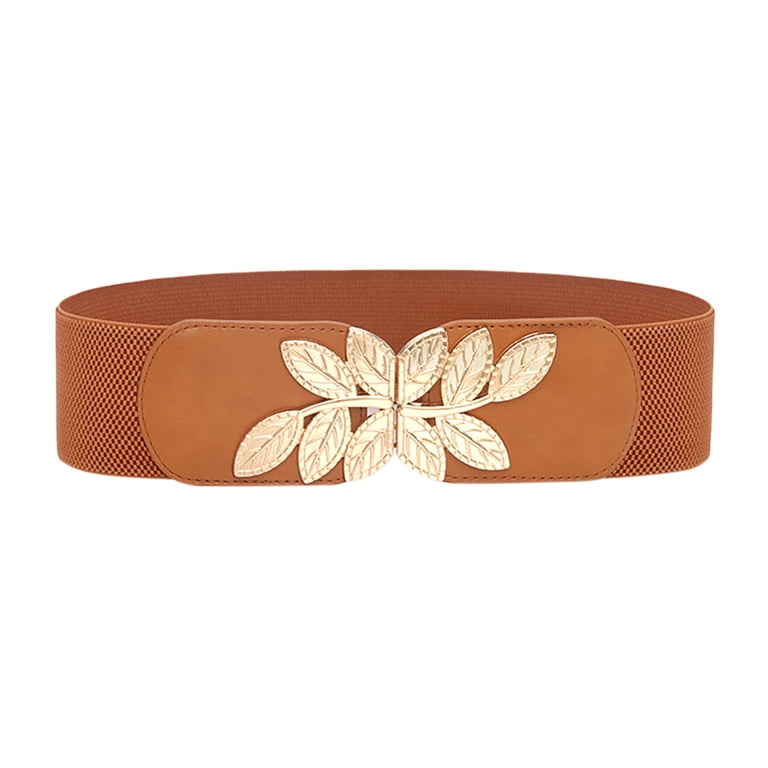 Wide Fashion Belt Elastic Band Women Brown Elastic Band Wide Fashion Belt Silver Metal  main image 4