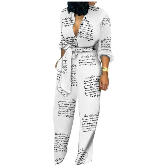 Casual Jumpsuits Romper for Women Long Sleeves Print Pocket Long Playsuit Button Overalls