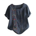 thumbnail image 1 of Follure Casual Tops for Women Short Sleeve Lavender Flowers Printed Cotton And Linen Loose Shirts Top Tee Shirts, 1 of 3