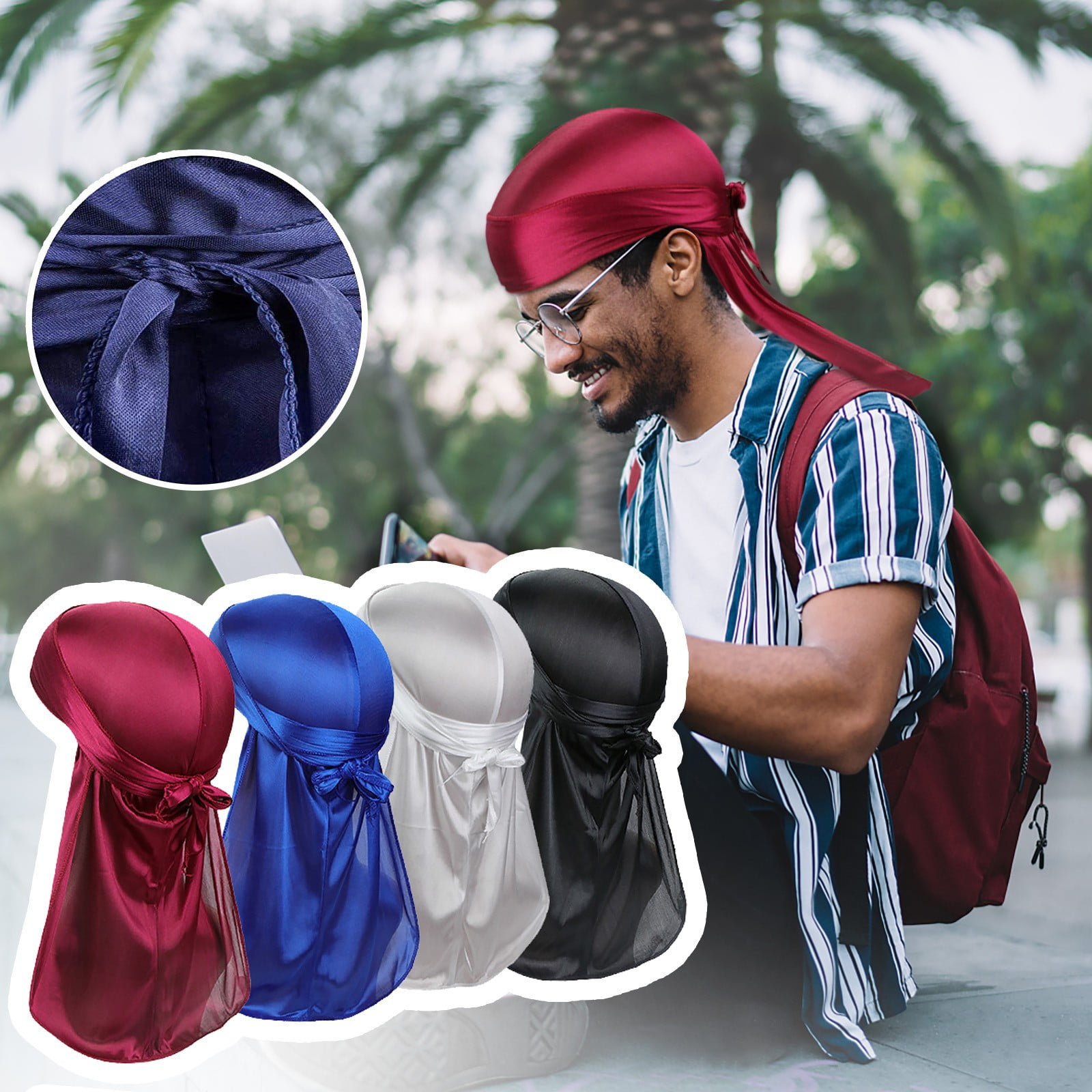 Silk Durags for Men Printed Do Rag with Long Tail Durag Hip Hop Cool  Breathable Bandana Hat Satin 360 Waves Durag Do Doo Du Rag Headwrap at   Women's Clothing store
