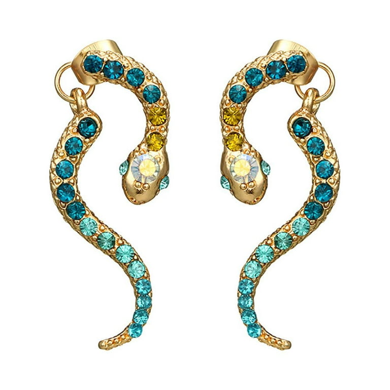 follureWomen Vintage Personality Zodiac Snake-shaped Diamond Earrings Animal Alloy Earrings, Women's, Size: One size, Green