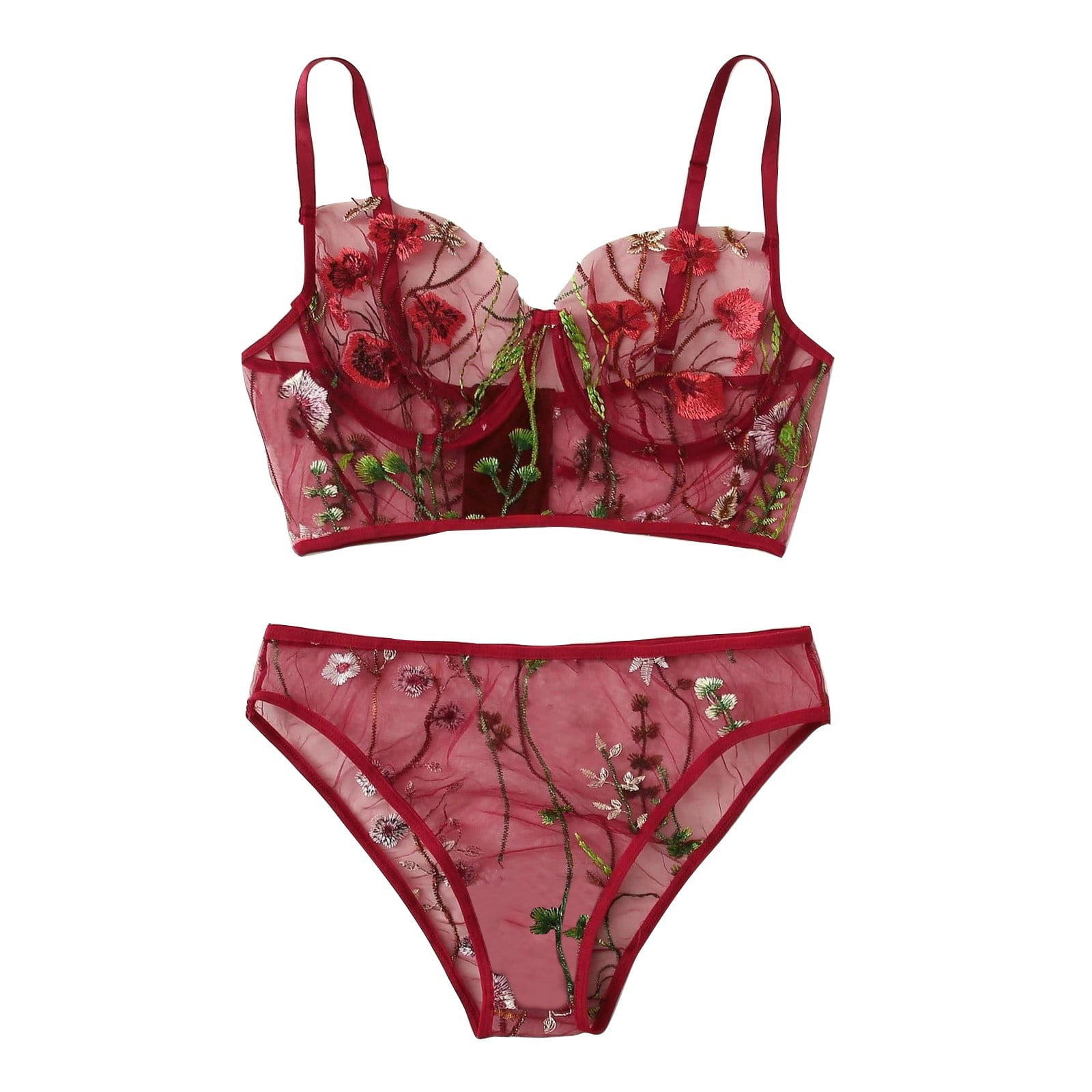 Red Sheer Bra and Panties Set, Religious Lingerie, See Through Floral Jesus  Print Bralette Set, Church Shirts Apparel 