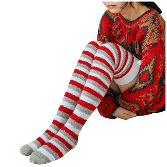 Womens Socks Coral Fleece Over The Knee High Stockings Christmas Warm Thick Sock