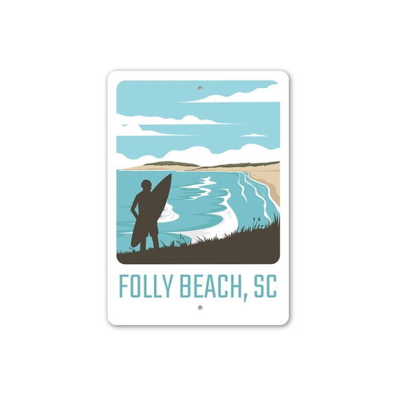 Folly Beach South Carolina Aluminum Metal Decor Sign - 4x18 inches