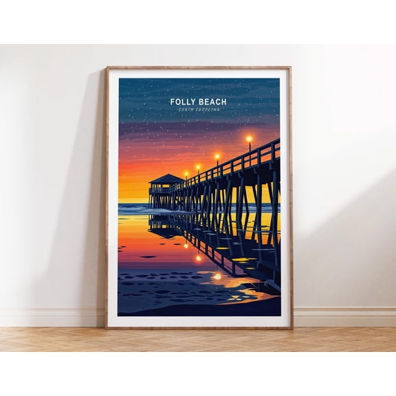 Folly Beach South Carolina Scenic Shoreline Wall Art, Unframed Canvas Size 16x24
