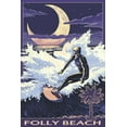 thumbnail image 1 of Folly Beach, South Carolina, Surfer with Palmetto Moon (16x24 Giclee Gallery Art Print, Vivid Textured Wall Decor), 1 of 3