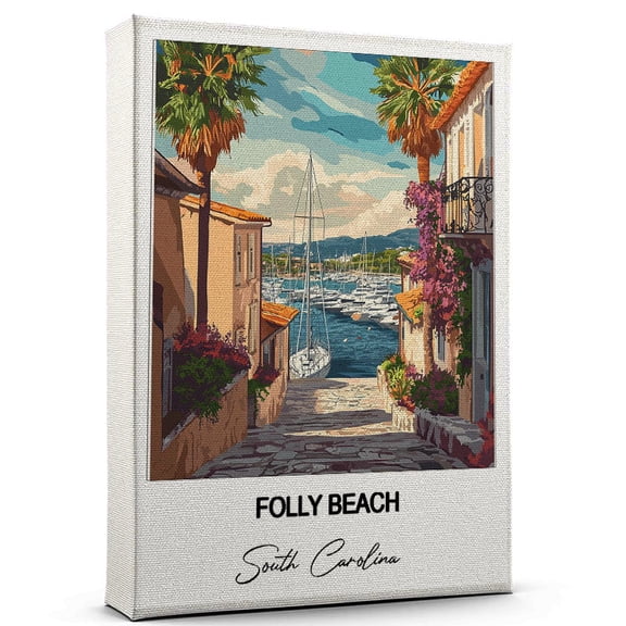 Folly Beach Travel Canvas Wall Art  Beautiful Travel Decor for Bedroom, Office South Carolina Canvas Print  Serene and Scenic Wall Decor Gift for Travel Lovers