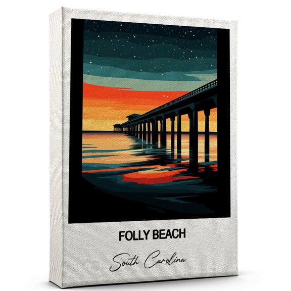 Folly Beach Travel Decorative Art Canvas  South Carolina Canvas  Colorful Travel Wall Decor for Any Room  Makes a Thoughtful Gift