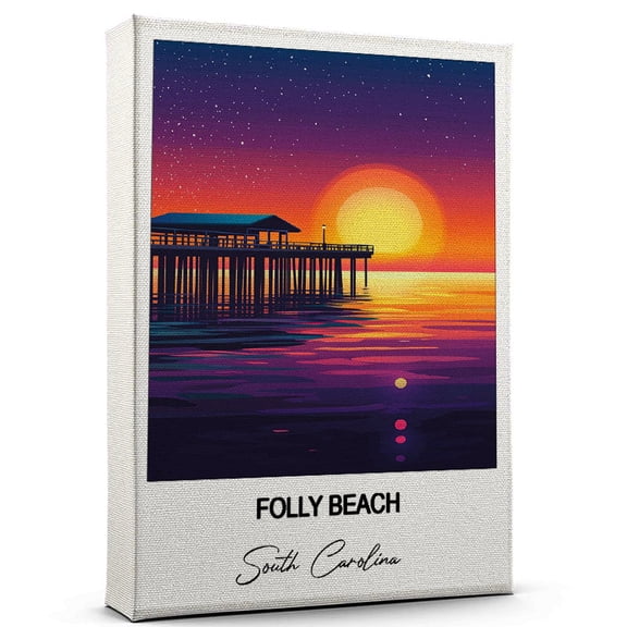 Folly Beach Travel Scenic Canvas Wall Art -South Carolina Canvas  Nature-Inspired Print for Bedroom, Living Room, or Office  Travel Gift