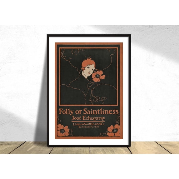 Folly Or Saintliness Ethel Reed Vintage Poster Woman With Flowers Retro Portrait Girl, Stretched Canvas 16x20in