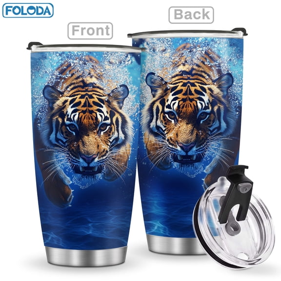 Foloda 1PC Tiger 20oz Tumbler With Lid, Stainless Steel Coffee Cup, Travel Mug Office Tiger Mug Gift for Men Women FriendsOn Halloween, Christmas, Valentine's Day Best Gift