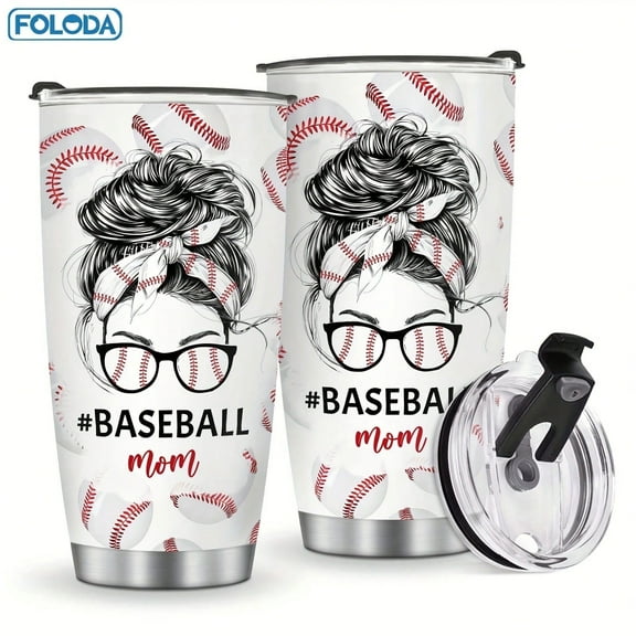 Foloda 1pc Baseball Mom Tumbler Christmas Gift, Baseball Gifts Valentines Day Birthday Mother's Day Gifts for Women, Baseball Design Mug for Baseball Lovers, Baseball Tumbler 20oz With Lid, Keep drin