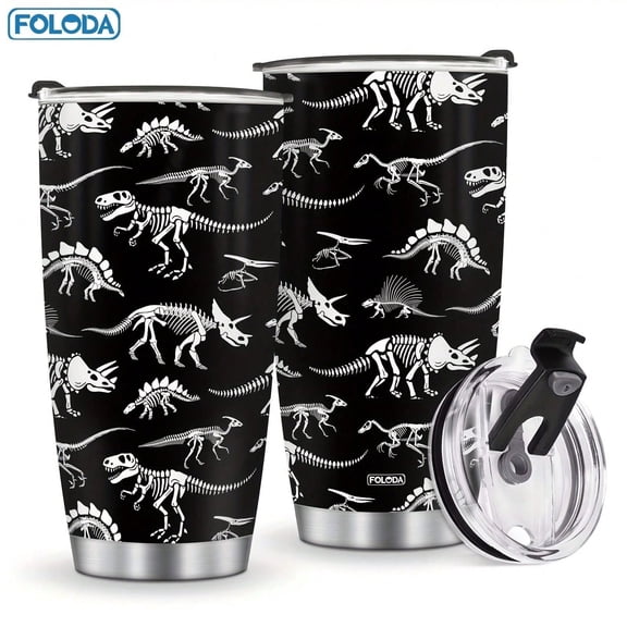 Foloda 1pc Dinosaur 20oz Insulated Tumbler With Lid Dinosaur Lovers Gift Stainless Steel Double Wall Vacuum Insulated Travel Coffee Mug Leak-Proof Lid & Flip Lid