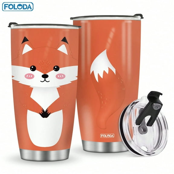 Foloda 1pc Fox Cup Gift for Fox Lovers, Insulated Stainless Steel Tumbler - Travel Mug Gift, Fox Christmas Gift, Cute Fox Water Bottle, Travel Mug for Daughter Son Summer Vacation Birthday Gifts 20oz
